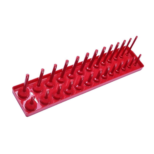 Organizador de herramientas de almacenamiento con bandeja para dados métricos, con impulsión de 1/4, 3/8 y 1/2 pulgadas 0.357 pulgadas rojo