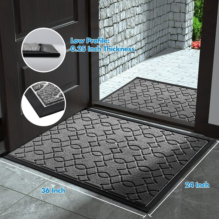 HOMWE Front Door Mats 2 PC Set 29.5 x 17 All Weather Entry and Back Yard Door Mat Indoor and Outdoor Safe Slip Resistant Rubber Backing