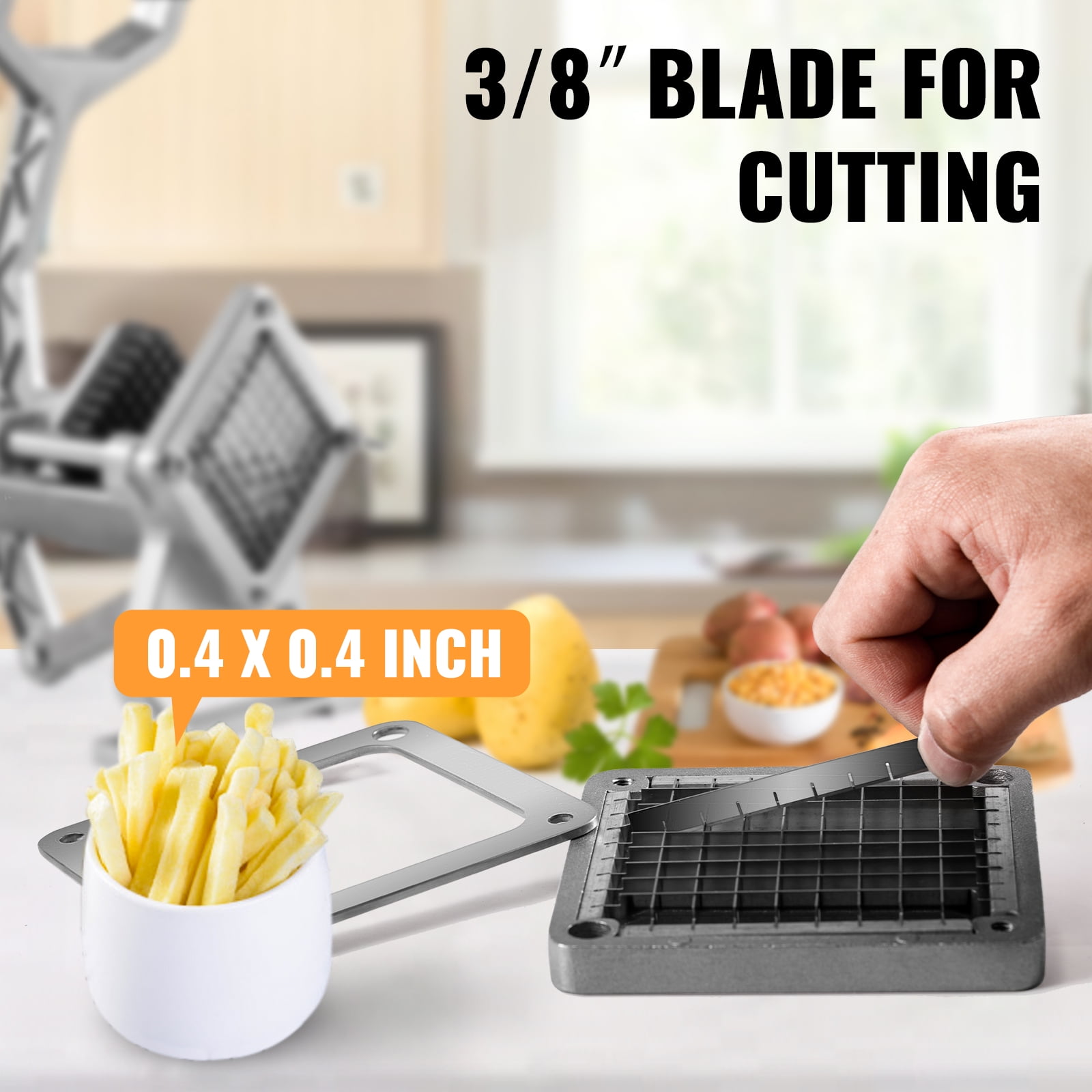  tonchean Potatoes Cutter Commercial French Fry Cutter Wall  Mount Heavy Duty Stainless Steel Potato Slicer Onion Chopper with 1/2'',  3/8'', 1/4'' Blades Great for Potato, French Fries, Cucumber, Carrot: Home 