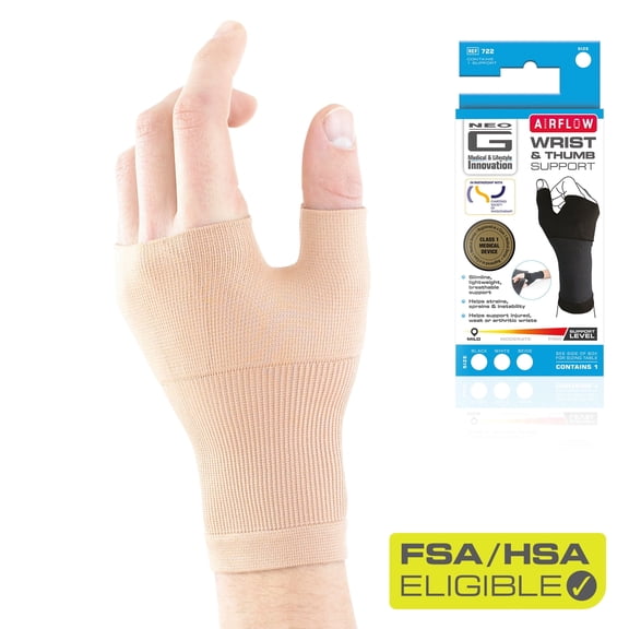 Neo G Airflow Wrist and Thumb Brace Support for Men Women – Wrist Brace Compression Hand Support for Arthritis, Joint Pain Relief, Tendonitis, Sprain - Beige - M