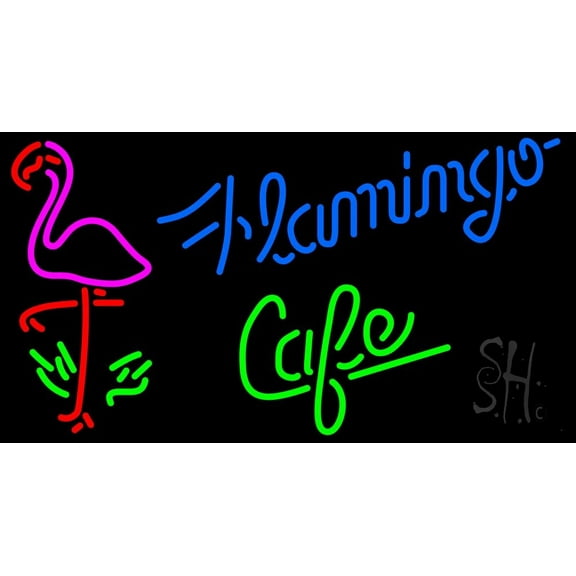 Flamingo Cafe LED Neon Sign 20 x 37 - inches, Clear Edge Cut Acrylic Backing, with Dimmer - Bright and Premium built indoor LED Neon Sign for Bar decor.