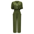 thumbnail image 3 of GILIGEGE Womens Jumpsuits Short Sleeve V Neck Dressy Casual Wide Leg Pants Romper 2025 Summer One Piece Outfits Loose Jumpsuits Rompers with Pockets Casual Wide Leg Pants Romper 2025 Summer Outfits, 3 of 5