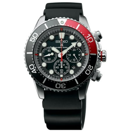 - Men's Prospex 43.5mm Black Silicone Band Steel Case Hardlex Crystal Solar Analog Watch SSC617P1