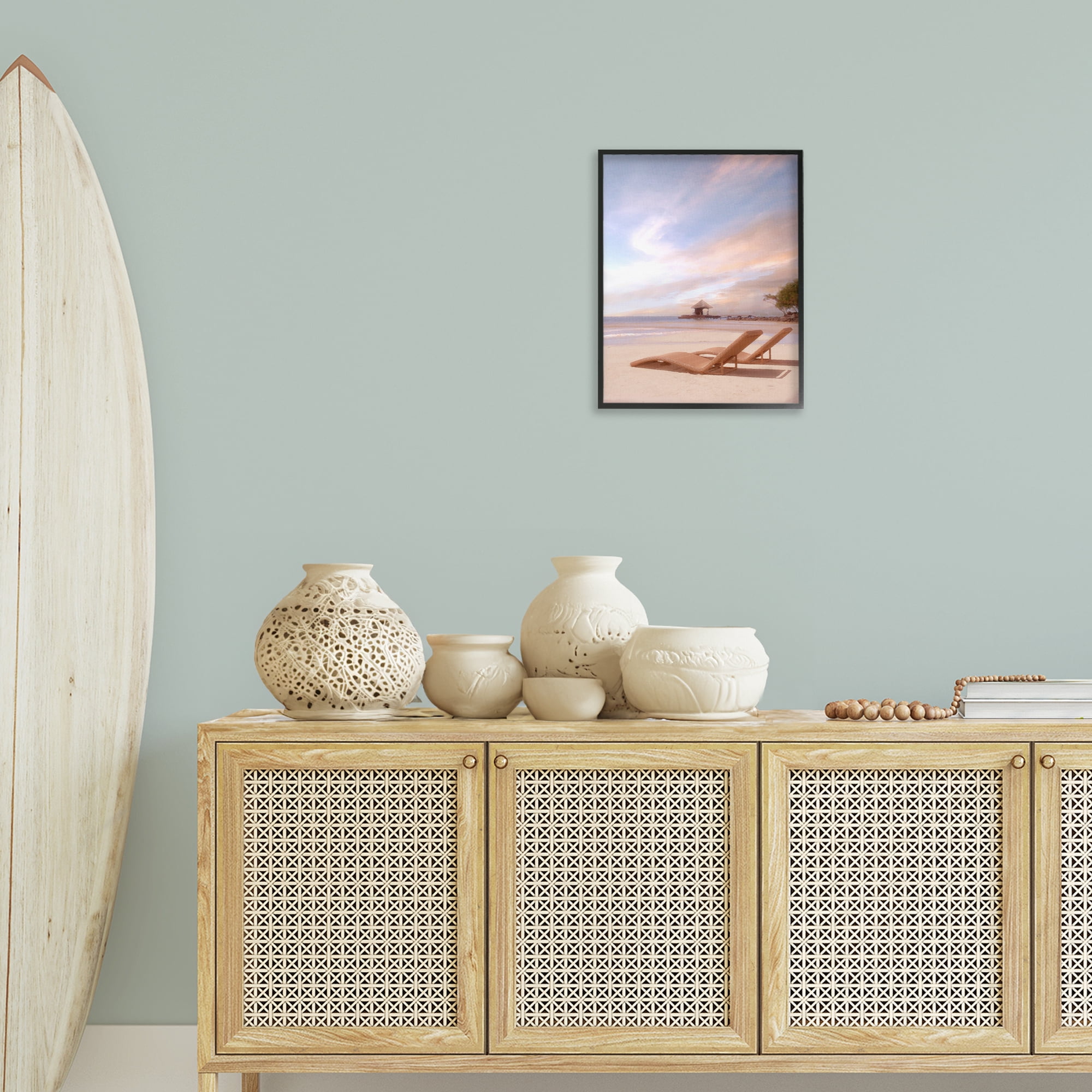 Stupell Industries Lounging Beside Sea Landscape Painting Black Framed Art Print Wall Art, 16 x 20