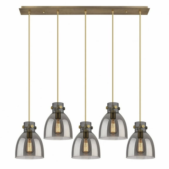 Innovations Lighting  Newton Bell - 5 Light 8" Cord Hung Linear Pendant Brushed Brass/Light Smoke