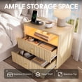 thumbnail image 5 of PAPROOS 22.8'' Large Fluted Nightstand, 2 Drawers Bedside Table with Charging Station and LED Light, Curved Corner Design Storage Night Stand End Table for Bedroom, Living Room, Natural Oak, 5 of 11