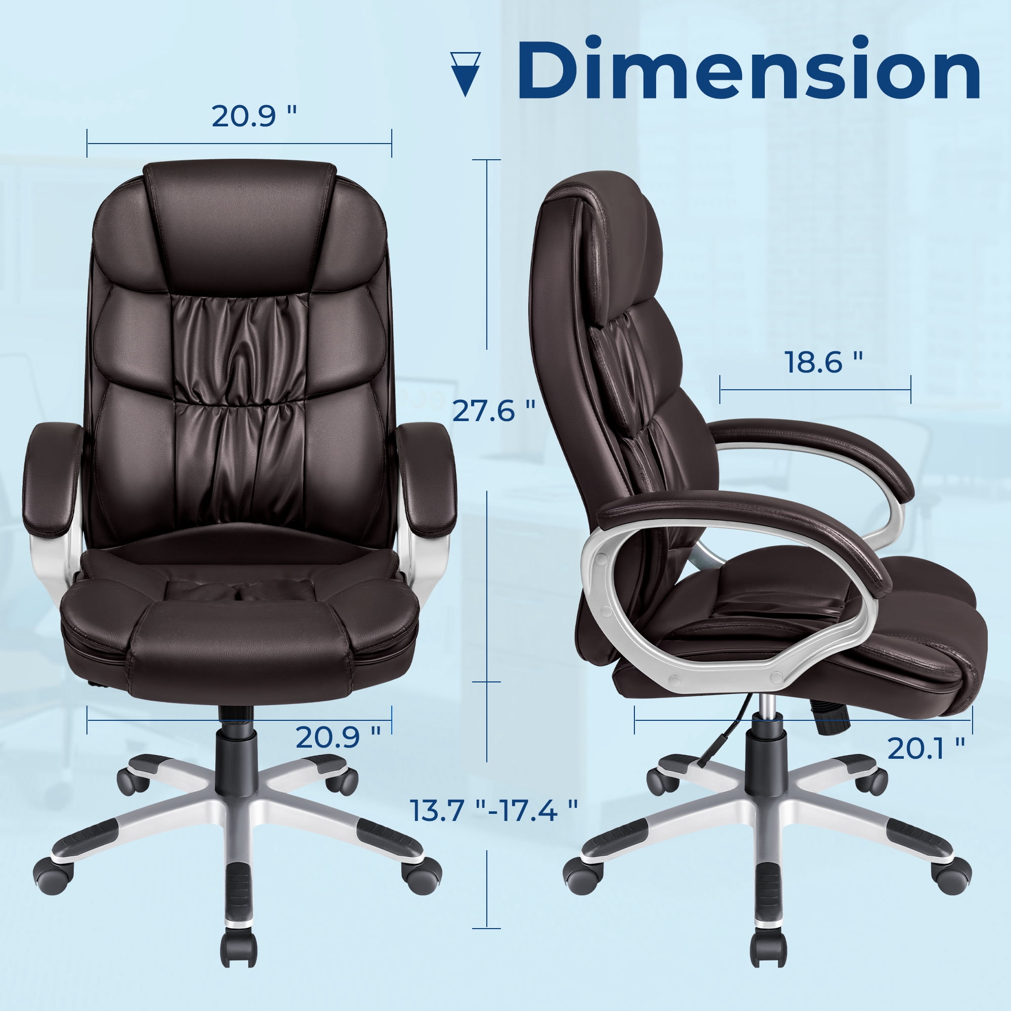 Vineego Office Chair High Back Computer Chair Ergonomic Desk Chair, PU Leather Adjustable Height Modern Executive Swivel Task Chair,Brown