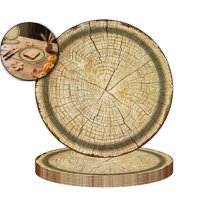 VQPeo 10 Count Wood Grain Paper Plates Rustic Wood Slice Disposable Party Farmhouse Dessert Plates Decoration for Lumberjack Birthday Party Supplies