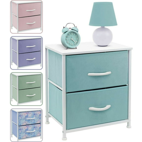 UPPYL Nightstand with 2 Drawers - Kids Bedside Furniture End Table Night Stand - Steel Frame, Wood Top & Easy Pull Fabric Bins - Dresser & Chest for Home, Bedroom Accessories,Aqua