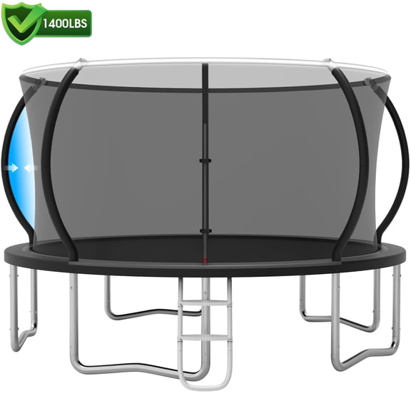 Cochan 14FT Trampoline with Net, 1400LBS Outdoor Trampoline for Kids and Adults with Ladder, Anti-Rust Backyard Heavy Duty Round Trampoline with Enclosure, 6-7 Children,Birthday Gift