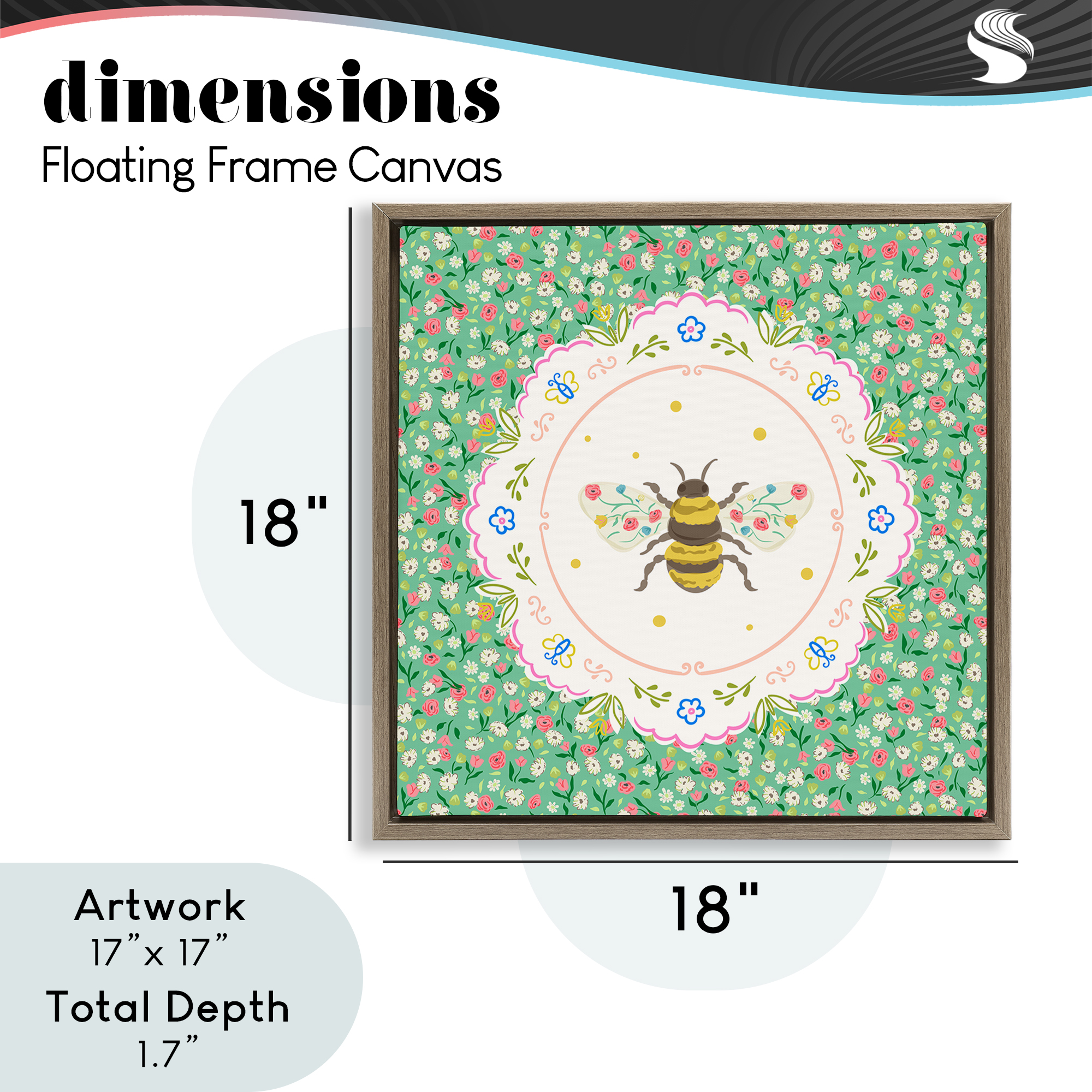Spring Bee Delicate Florals Brown Framed Floater Canvas Wall Art, design by Angela Steahling