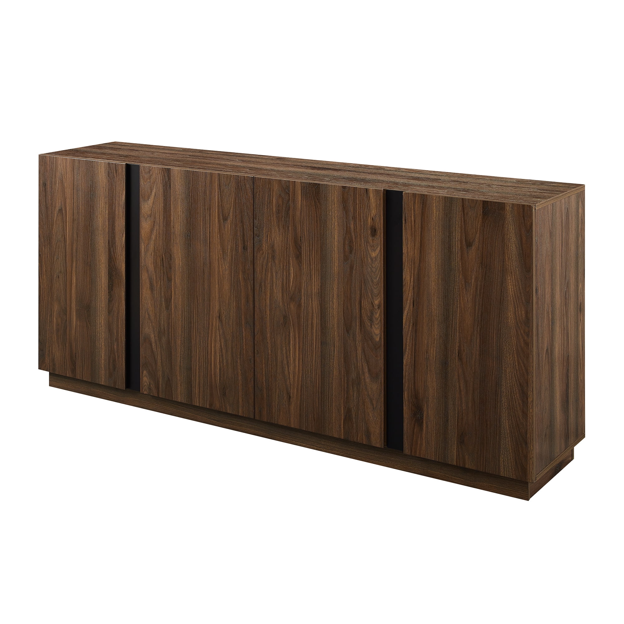 Walker Edison Modern 4-Door TV Stand for TVs up to 80”, Dark Walnut