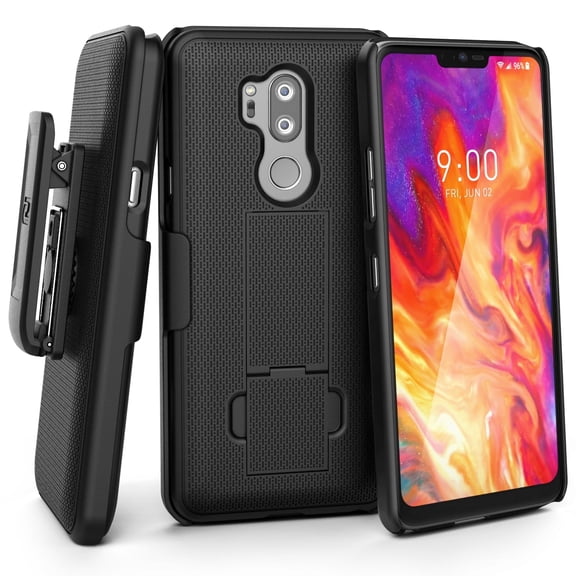 LG G7 ThinQ Belt Clip Case - Encased (DuraClip) Slim Fit Holster Shell Combo w/ Rubberized Grip (Smooth Black)