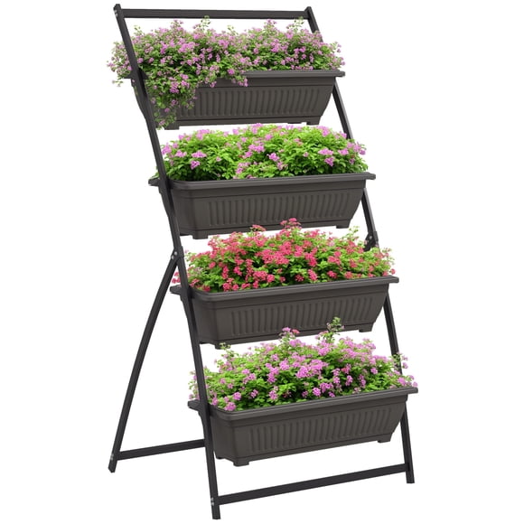 Outsunny Outdoor 4-Tier Raised Garden Bed with 4 Planter Boxes, Brown