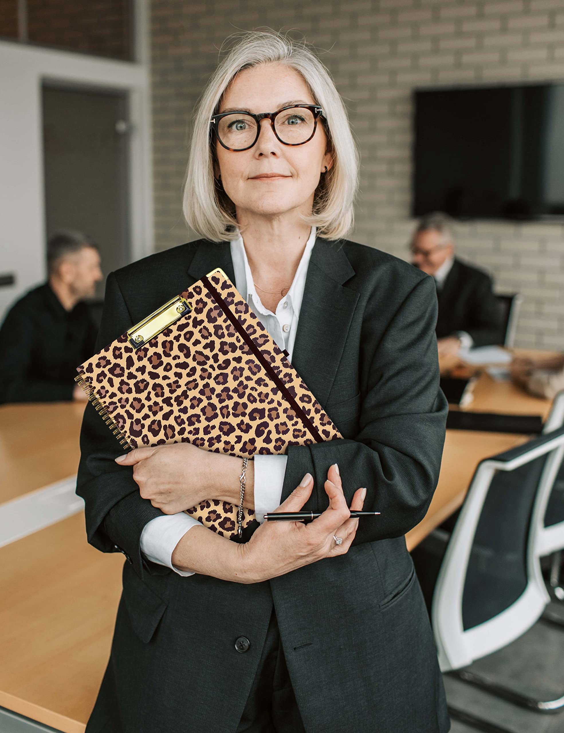 Clipboard With Storage  Clipboards Folio Refillable 11"x8.5" Legal Pads 5 Extra Folders 10 Pockets For Documents Portfolio Binder Pen Holder Men Women (leopard)