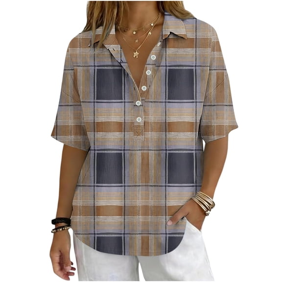 Guluxicc Polo Shirts for Women 3/4 Sleeve Stripe Trendy Tops Summer V Neck T Shirts Fashion Clothing