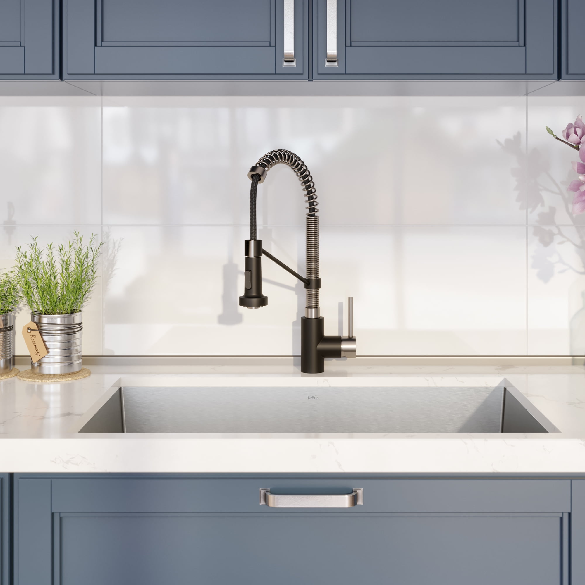 KRAUS 31 1/2-inch 16 Gauge Pax Kitchen Sink Combo Set with Bolden 18-inch Kitchen Faucet and Soap Dispenser, Stainless Steel Matte Black Finish