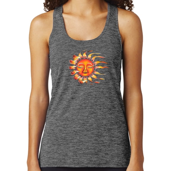 Womens Sleeping Sun Yoga Tank Top, Gray Black Electric, 3XL
