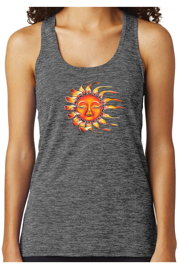 Womens Sleeping Sun Yoga Tank Top, Gray Black Electric, Medium