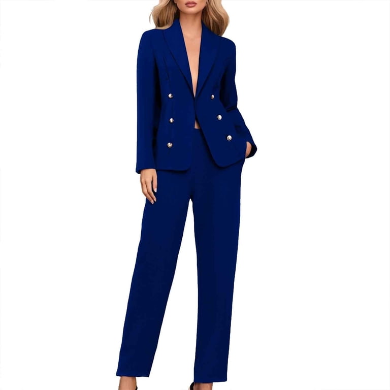 QATAINLAV Womens 2 Piece Suits for Work Casual Double Breasted 