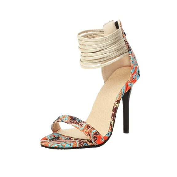 Fesfesfes Heeled Sandal Women's Leopard Print Open Toe Strap Combination HigH Heel Roman Sandals 7(39)