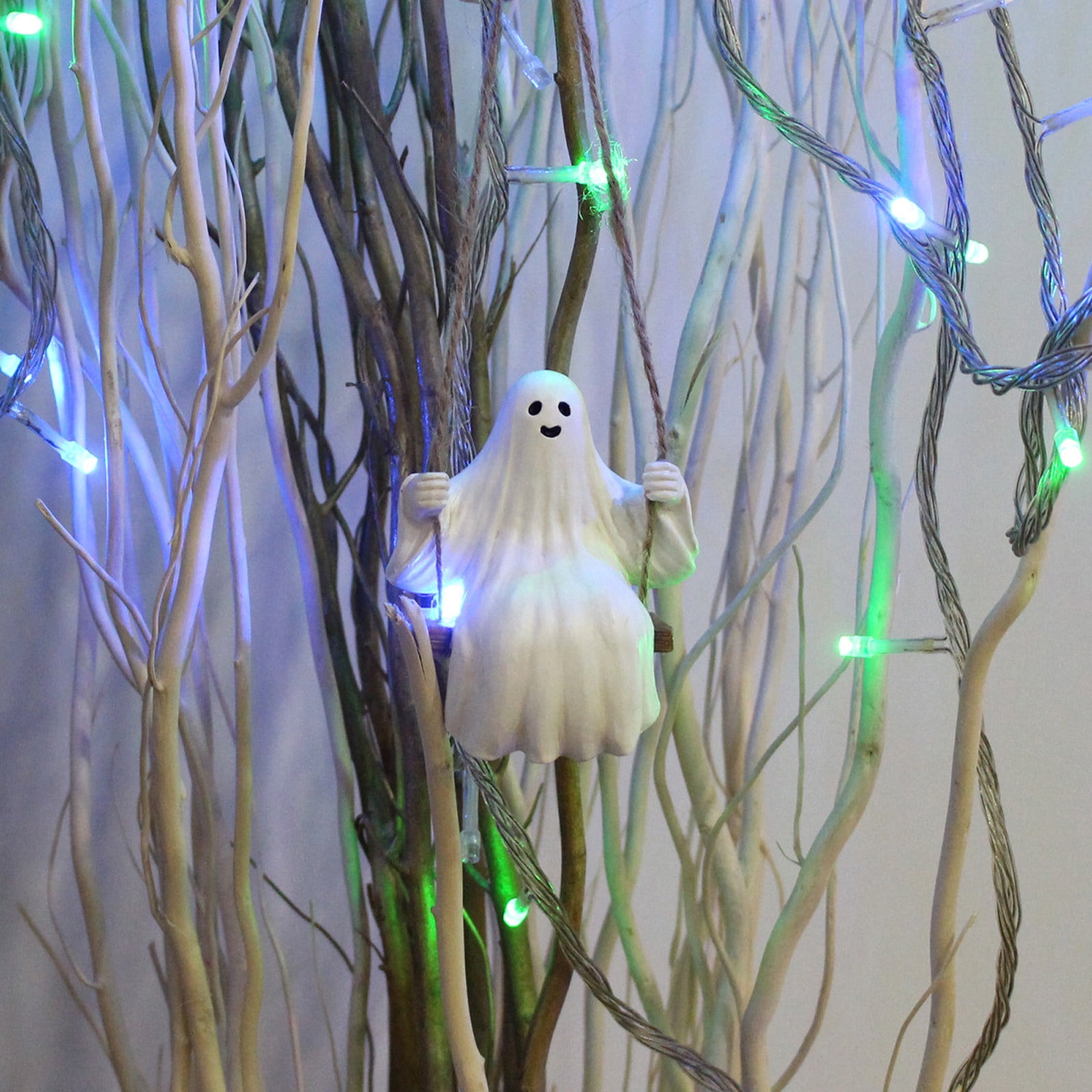 2 Statuettes Fantômes Halloween HABNI - PVC 7.69 Cm, Blanc/Noir, Déco Intérieur/Extérieur Effrayante