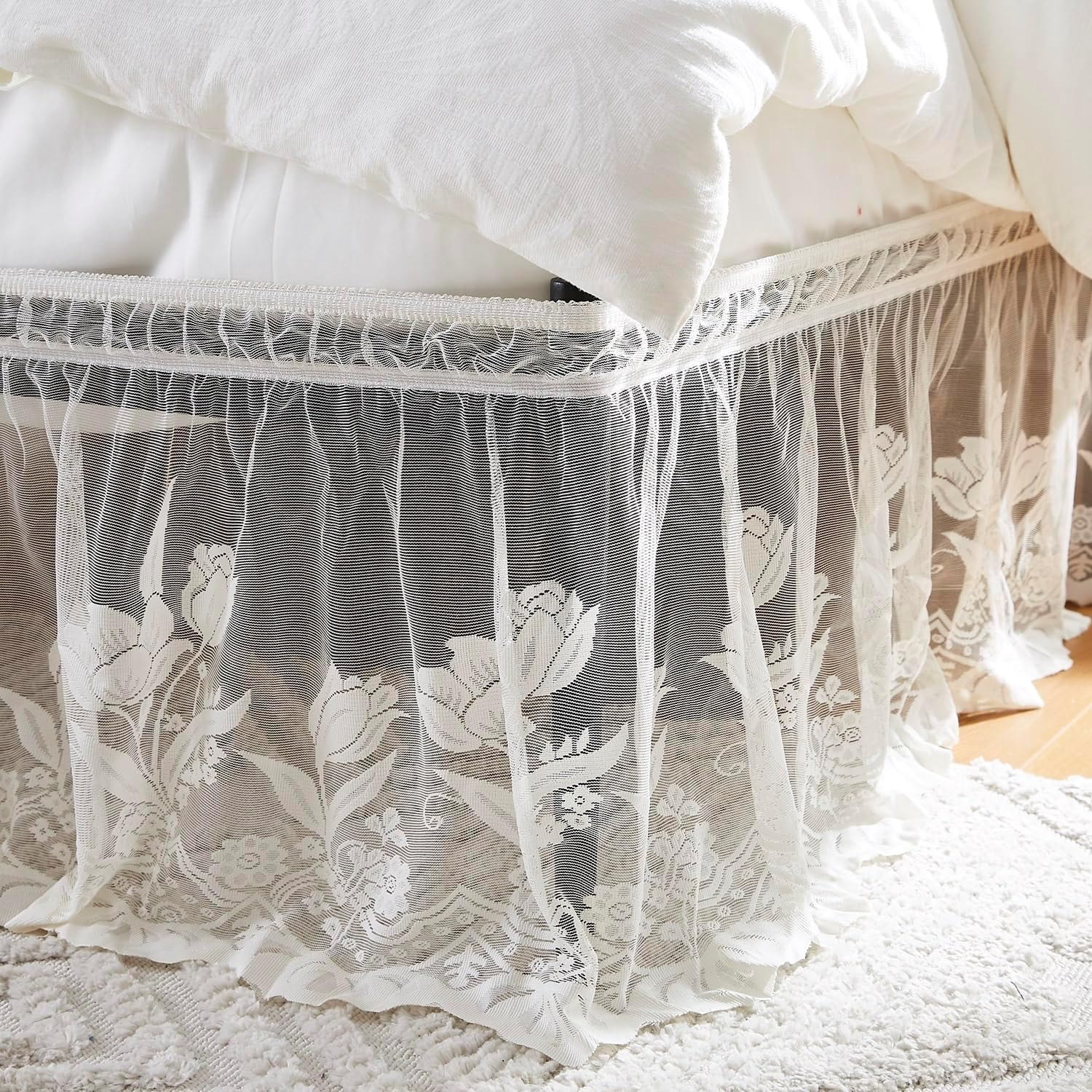 WARM HOME DESIGNS King Size Bed Skirt for King Bed. Our Beige Bed Skirt Goes Great with Farmhouse or Victorian Bedding. King Dust Ruffle Lace Bed Skirt for Any Bedroom Décor. DO Beige King