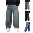 thumbnail image 7 of CPNG Boy's Thermal Fleece Lined Jeans Teen Boys Elastic Waist Straight Leg Button Front Zipper Denim Pants(Blue,9-10 Years), 7 of 7