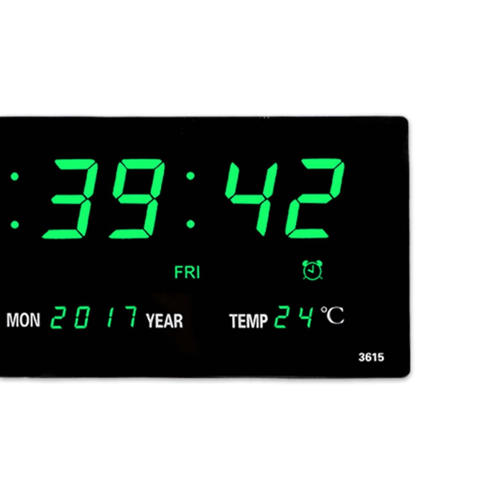 Electric Wall Clock Decor Calendar Display for Bedroom Living Room Green