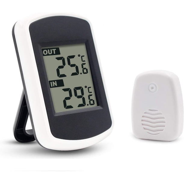 Termómetro inalámbrico digital LCD para interior o exterior, mini sensor de temperatura ambiente, pequeño probador de tiempo preciso en el dormitorio y la oficina del hogar, blanco, negro