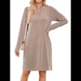 thumbnail image 2 of Vestido Informal de Larga con Bolsillos y Cuello en V para Mujer, Holgado, para Otoño e Invierno Caqui S, 2 of 9