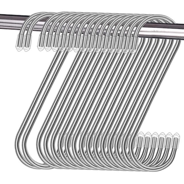 Paquete de 16 ganchos en forma de S, ganchos en S resistentes, ganchos de metal de acero inoxidable para cocina, taller, baño (5,5 pulgadas, diámetro 4 mm)