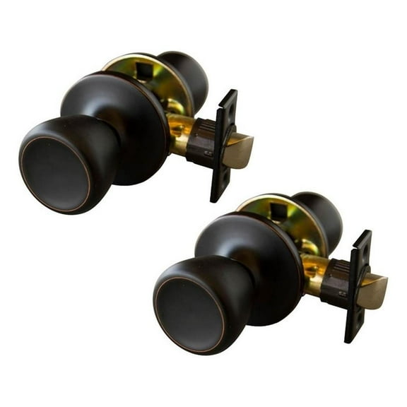 Pemberly Row 2-Pack Brass Passage Door Knob in Oil Rubbed Bronze