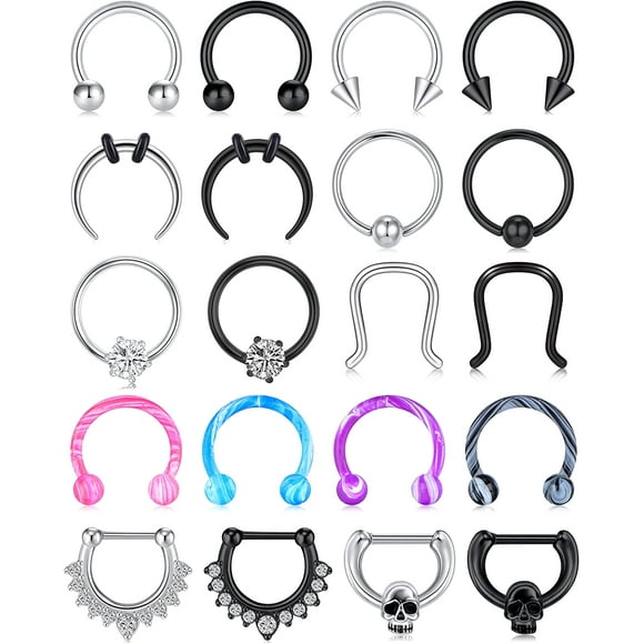 Briana Williams 16G Septum Rings Surgical Steel Horseshoe Nose Septum Piercing Jewelry for Women Men