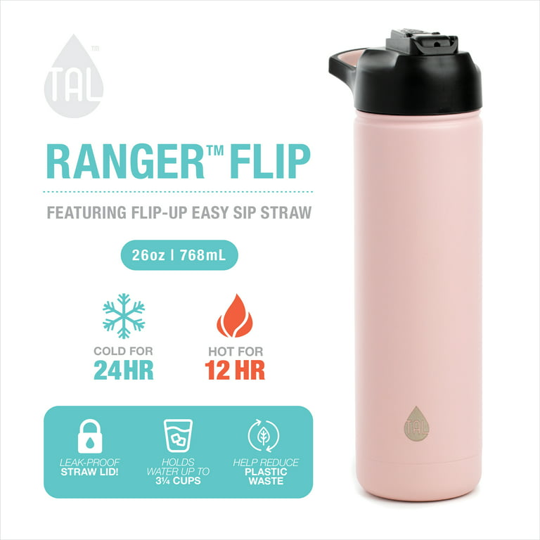 TAL Ranger 26 oz Pink and Black Solid Print Stainless Steel Water Bottle  with Wide Mouth Lid 