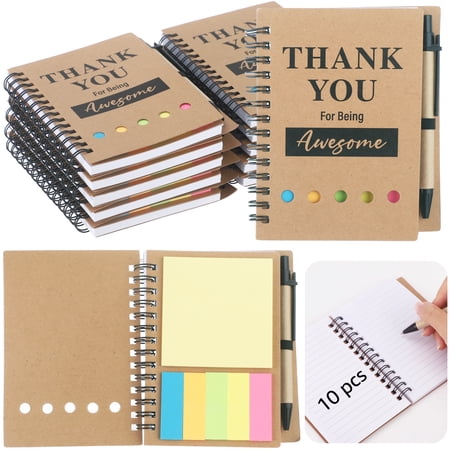 10 Pcs Spiral Notebook Set, 5.3'' x 4.1'' Inspirational Journal with Pen, Self-Adhesive Notes & Index Tabs, Employee Thank You Gifts, Suitable for Students, Teachers, Office Staff & Nurses