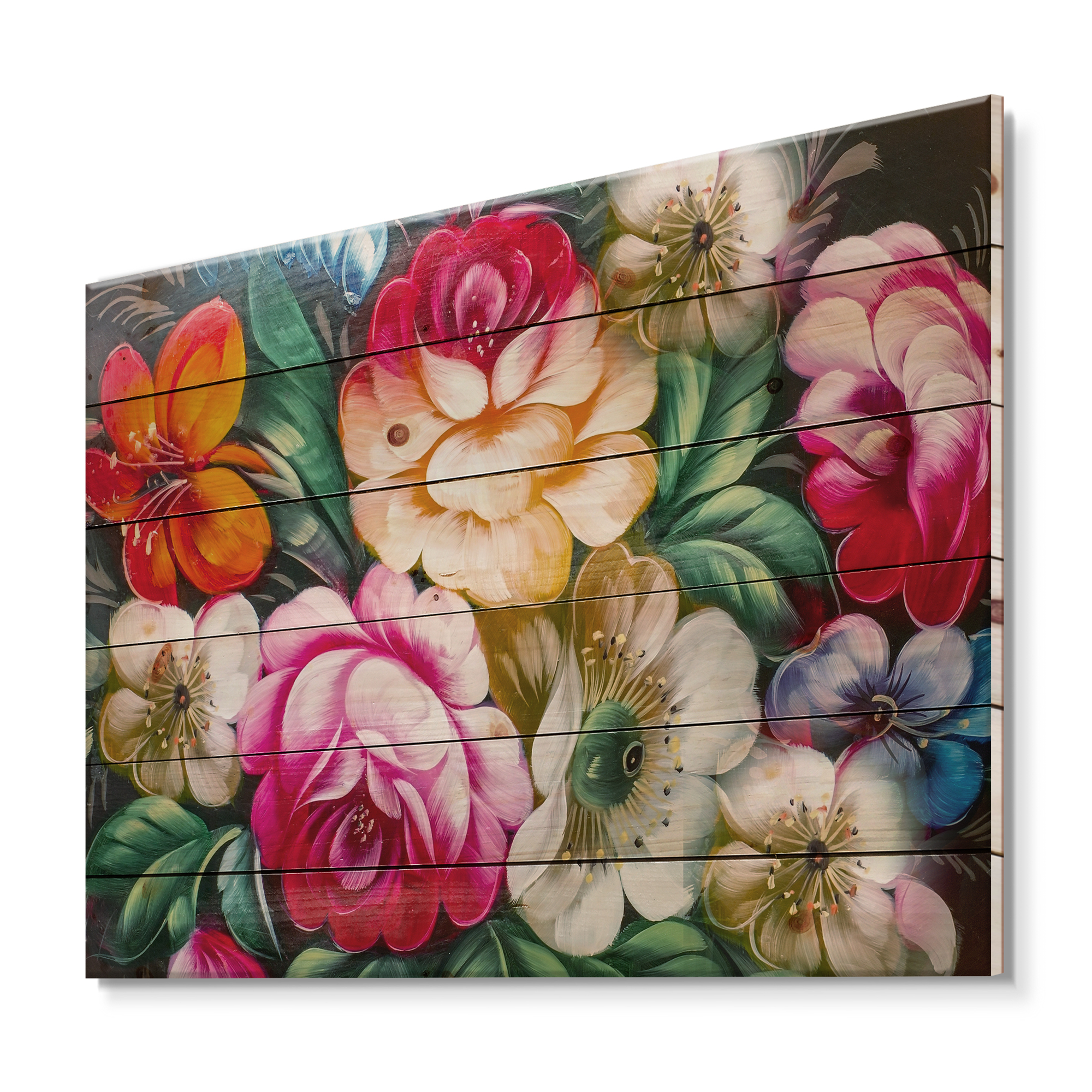 Designart 'Vintage VIbrant Yellow and Red Flower Still Life II' Traditional Print on Natural Pine Wood