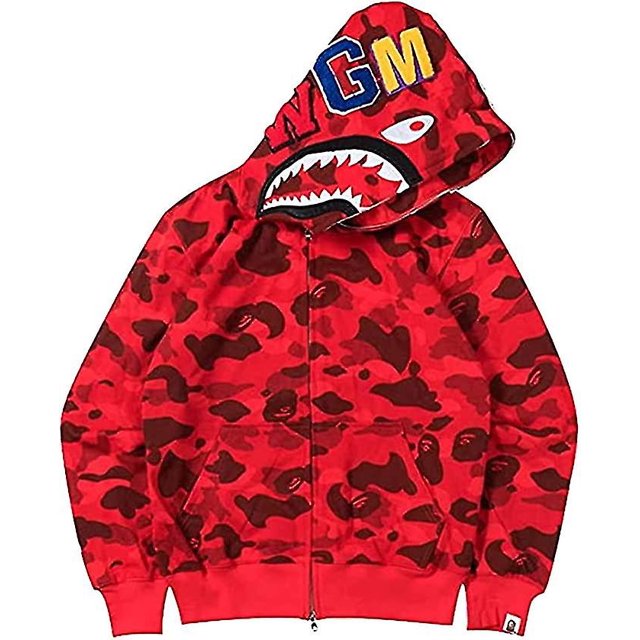 Shark Ape Bape Sudadera con capucha Estampado de camuflaje Suéter de poliéster Chaqueta con capucha holgada informal con cremallera para hombres Mujeres Raoliang