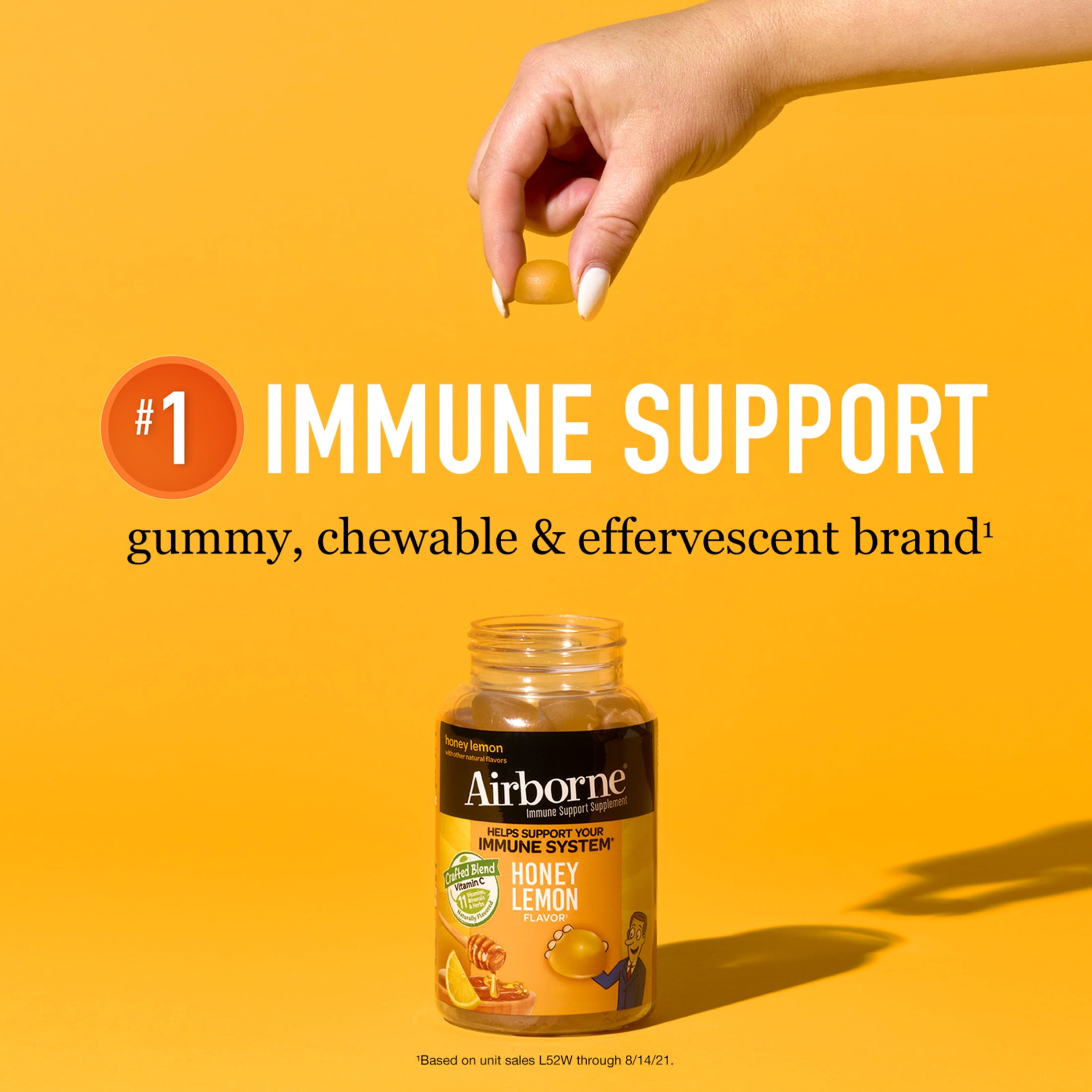 Airborne Vitamin C & Zinc Immune Support Gummies, Honey Lemon Flavor, 63 Count