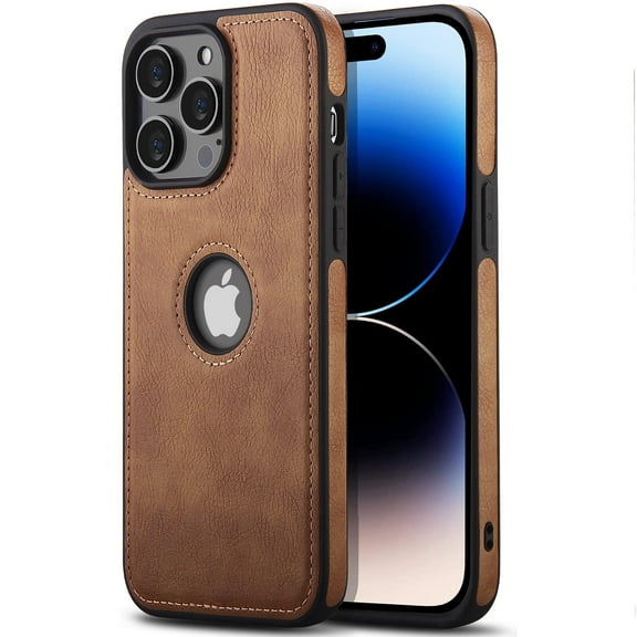 AIOVETEAB Compatible with iPhone 14 Pro Case Premium Leather TPU Hybrid Case Cover,Brown
