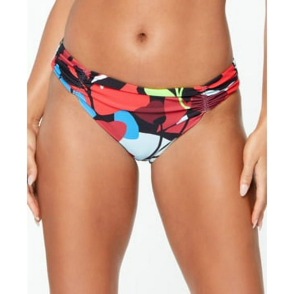 Bar III Womens Swimwear Printed Shirred Bikini Bottom Black XL