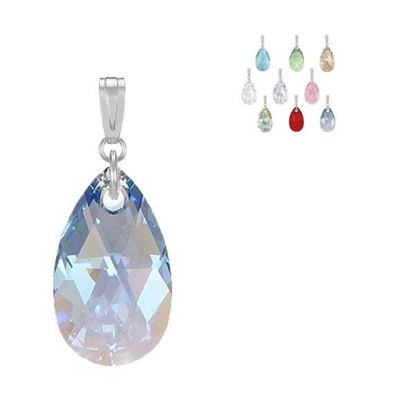 One Austrian Crystal Pear Sterling Silver Pendant - Sapphire Blue AB