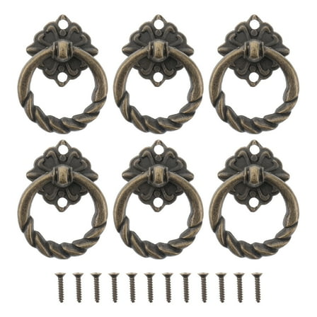 OUNONA Antique Brass Door Handle Knobs for Kitchen Cabinets and Dressers, 6 Pieces Hardware