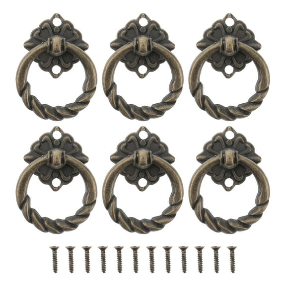 OUNONA Antique Brass Door Handle Knobs for Kitchen Cabinets and Dressers, 6 Pieces Hardware