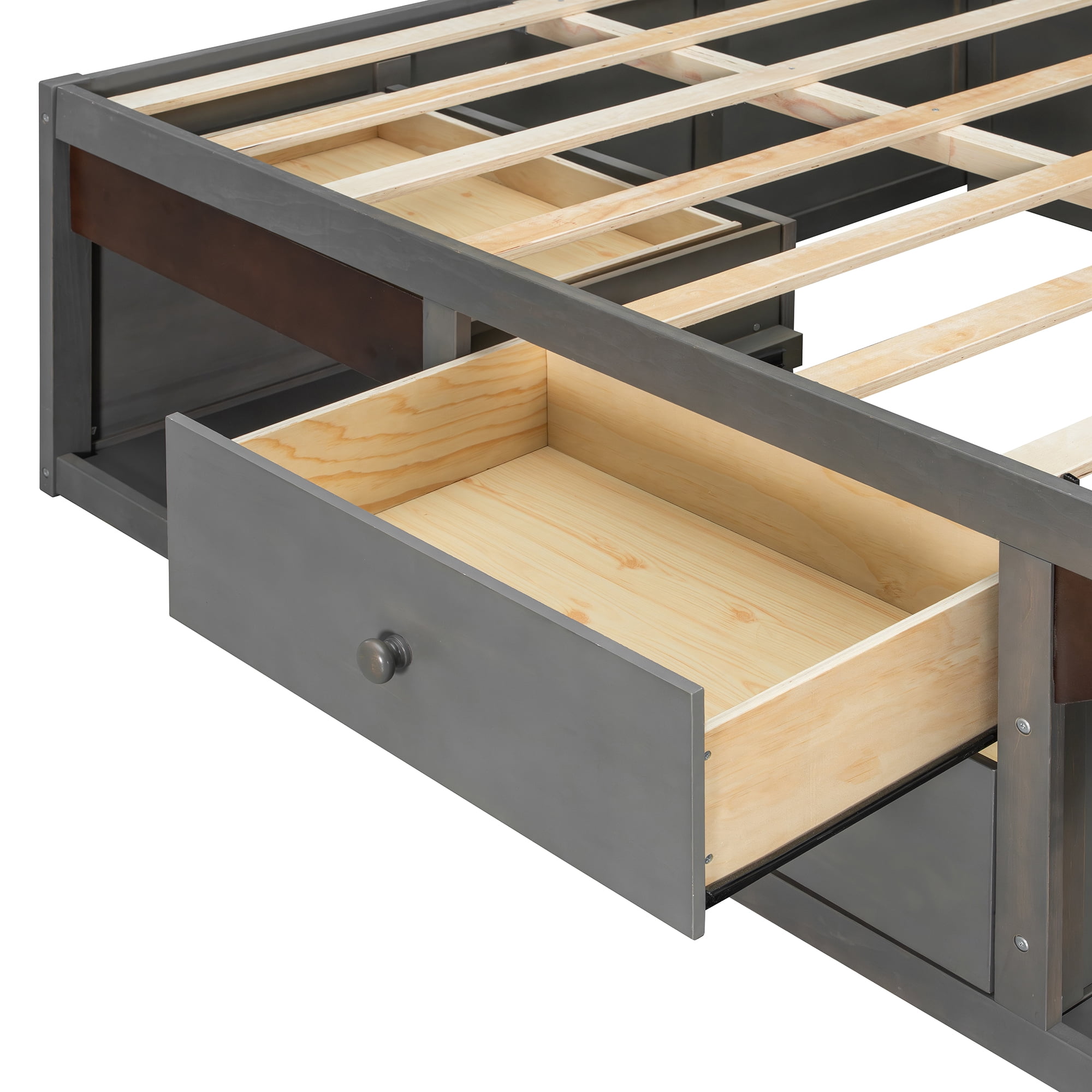 King Size Platform Bed with 2 Storage Drawers, Lighted Under-Bed Open Pet Space, No Headboard