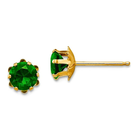 14k Yellow Gold Polished Post 5mm Simulated Emerald (May) Earrings 5x5mm Stud Earring for Women