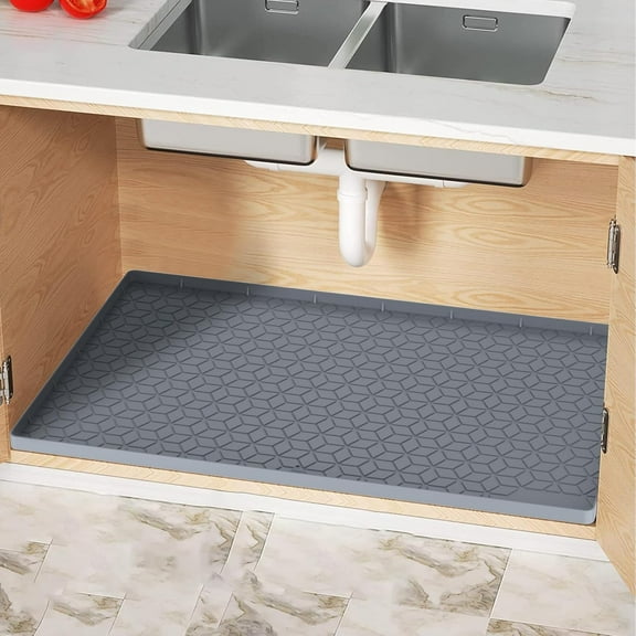 Secret Scope Under Sink Mat for Kitchen, Silicone Waterproof Liner, Flexible Organizer Tray with Drain Hole, 3.3 Gallons Capacity, Easy to Clean (Black, 34x22)