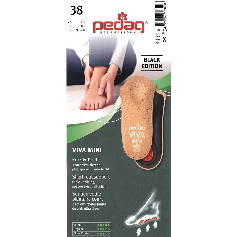 pedagÃÂ® VIVA MINI 3/4 Ultra Thin Leather Orthotic with Semi-Rigid Arch Support, Metatarsal & Heel Pad, Black, M14