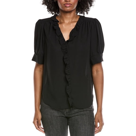 CeCe womens Puff Sleeve Ruffle Top, XL, Black