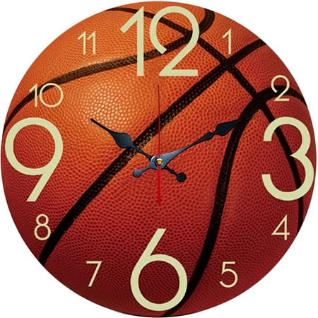 Hoease 10 Inch Silent Wall Clock, Basketball Shape Number Decorative Wall Clock, Battery Operated Non-Ticking Round Clock for Living Room Bedroom Man Cave Home Decor